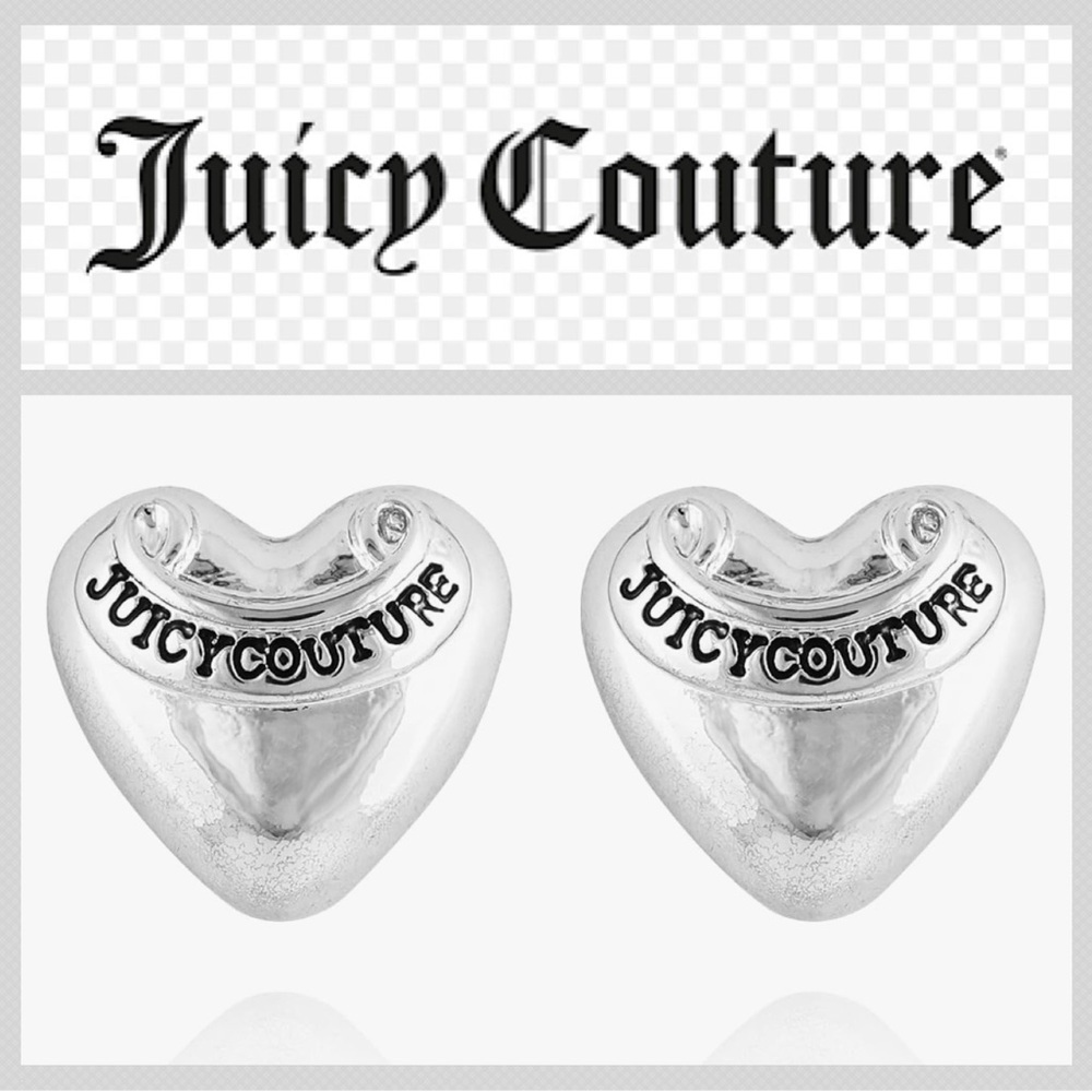 Silver Juicy Couture Silvertone Signature Logo Heart Stud Earrings